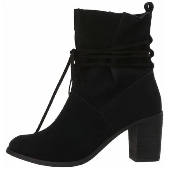 Toms Mila Black Suede Block Heel Lace Up Slouchy Boho Boots Size 8 Womens - Picture 2 of 16